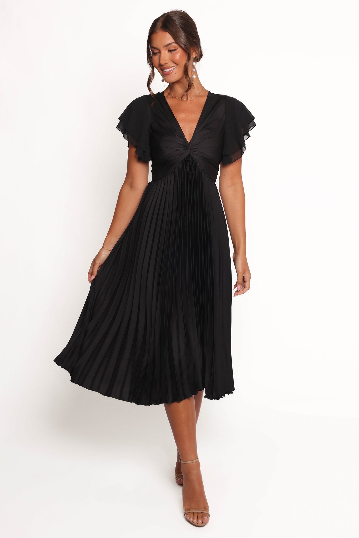 Nova Flutter Sleeve Dress - Black