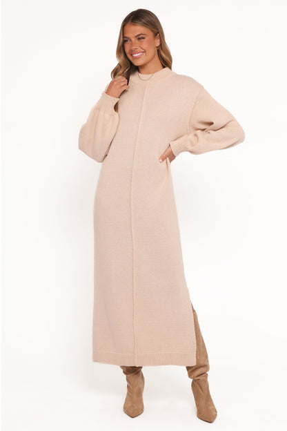Odile Knit Midi Dress - Tan