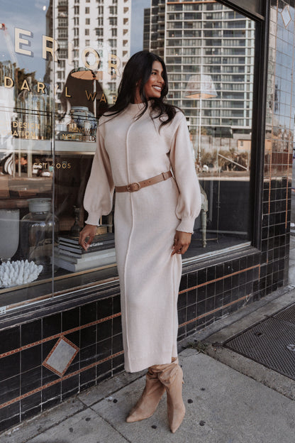 Odile Knit Midi Dress - Tan