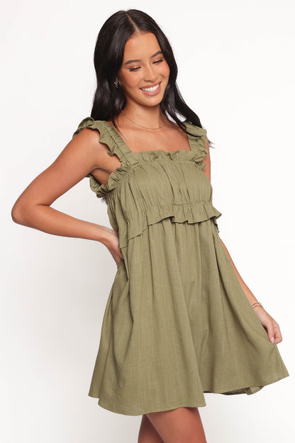 Orion Frill Strap Mini Dress - Olive
