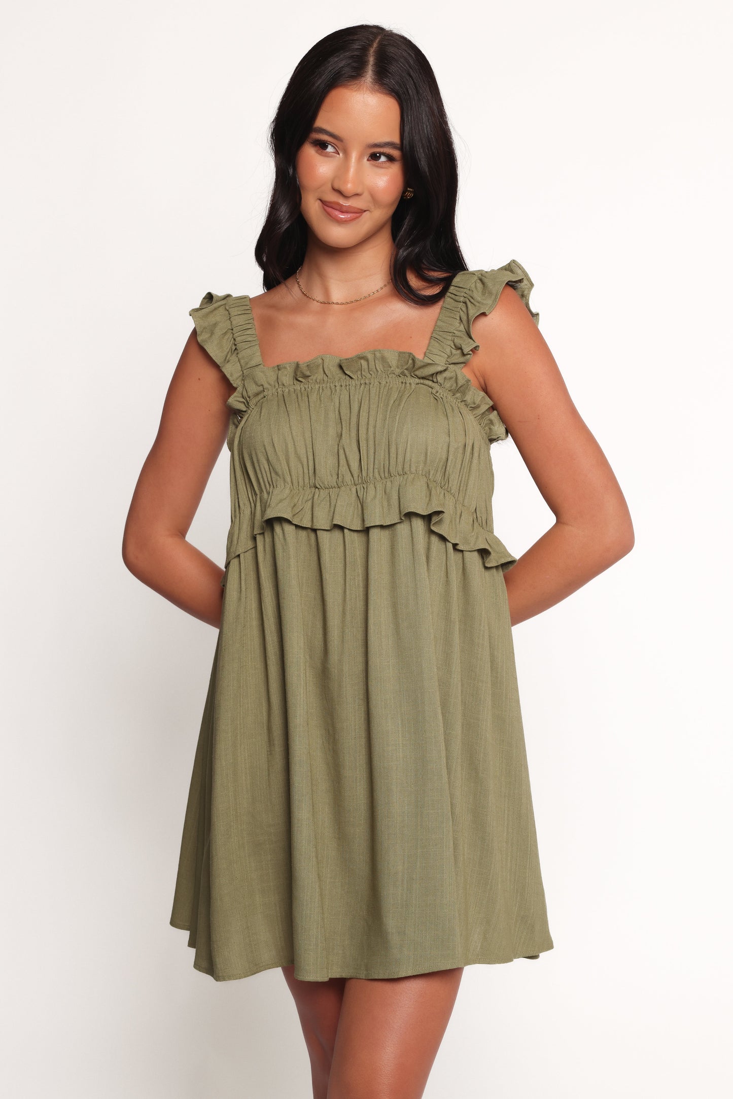 Orion Frill Strap Mini Dress - Olive