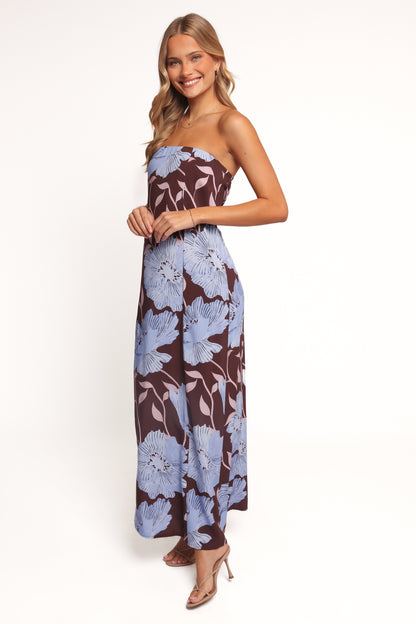 Ottavia Strapless Maxi Dress - Blue Poppies
