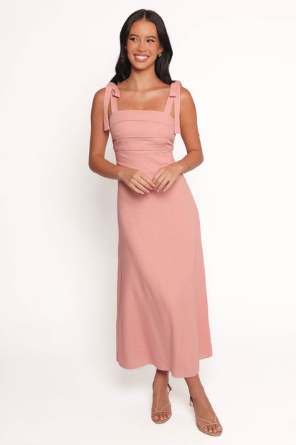 Patterson Tie Shoulder Midi Dress - Blush