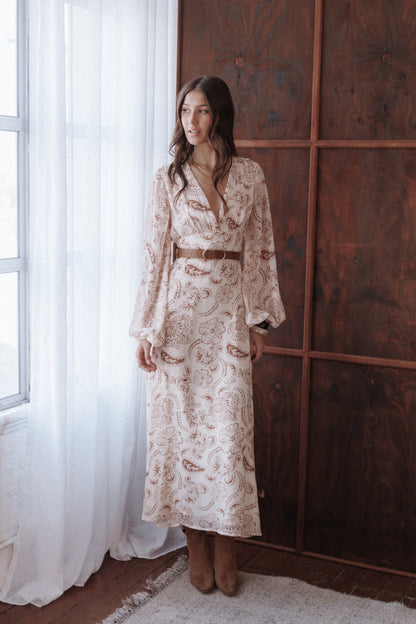 Riba Midi Dress - Brown Paisley