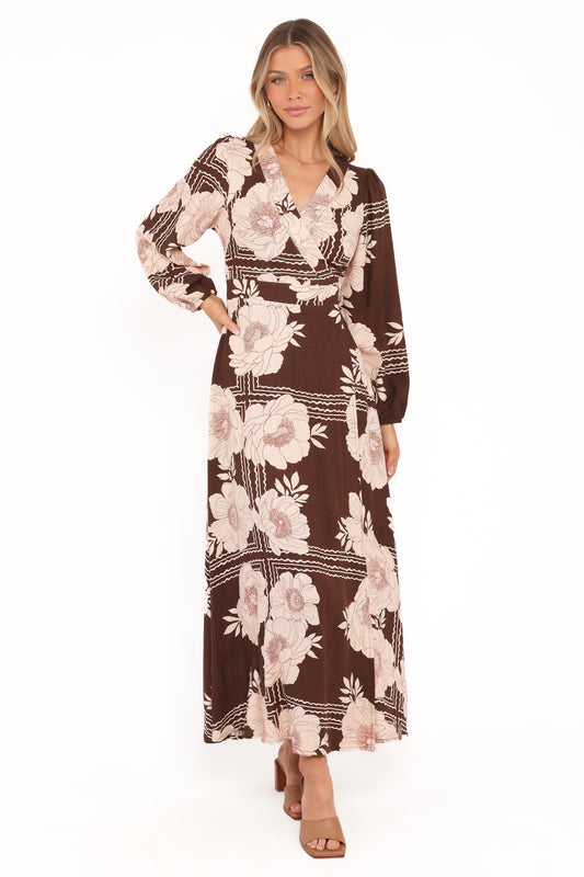 Safia Midi Dress - Brown Floral