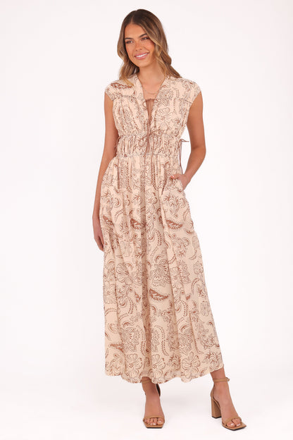 Safira Midi Dress - Brown Paisley