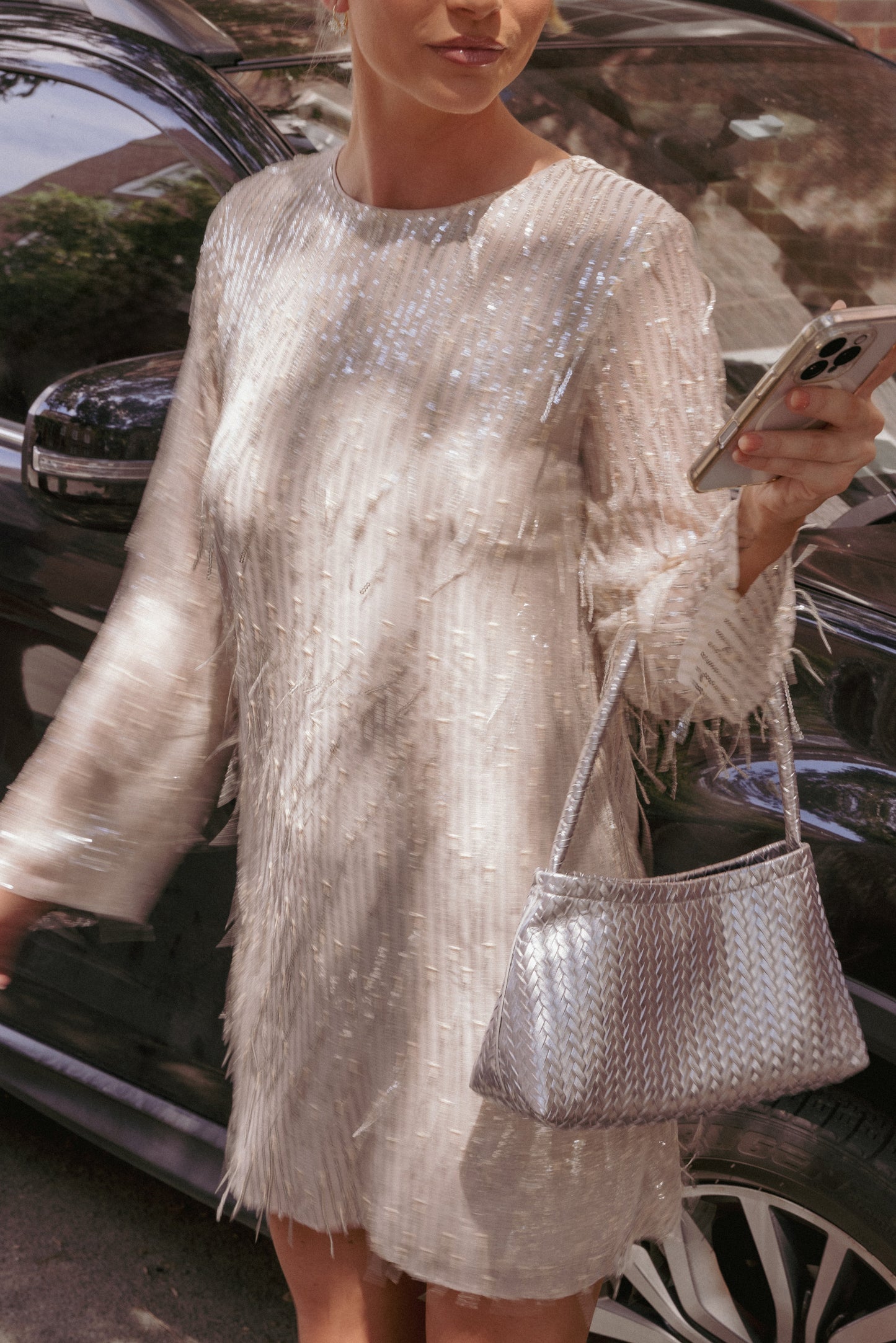 Serena Sequin Mini Dress - Nude/Silver