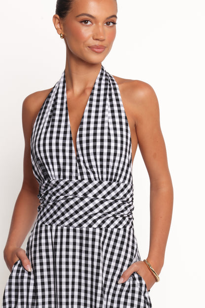 Solene Maxi Halterneck Dress - Black/White