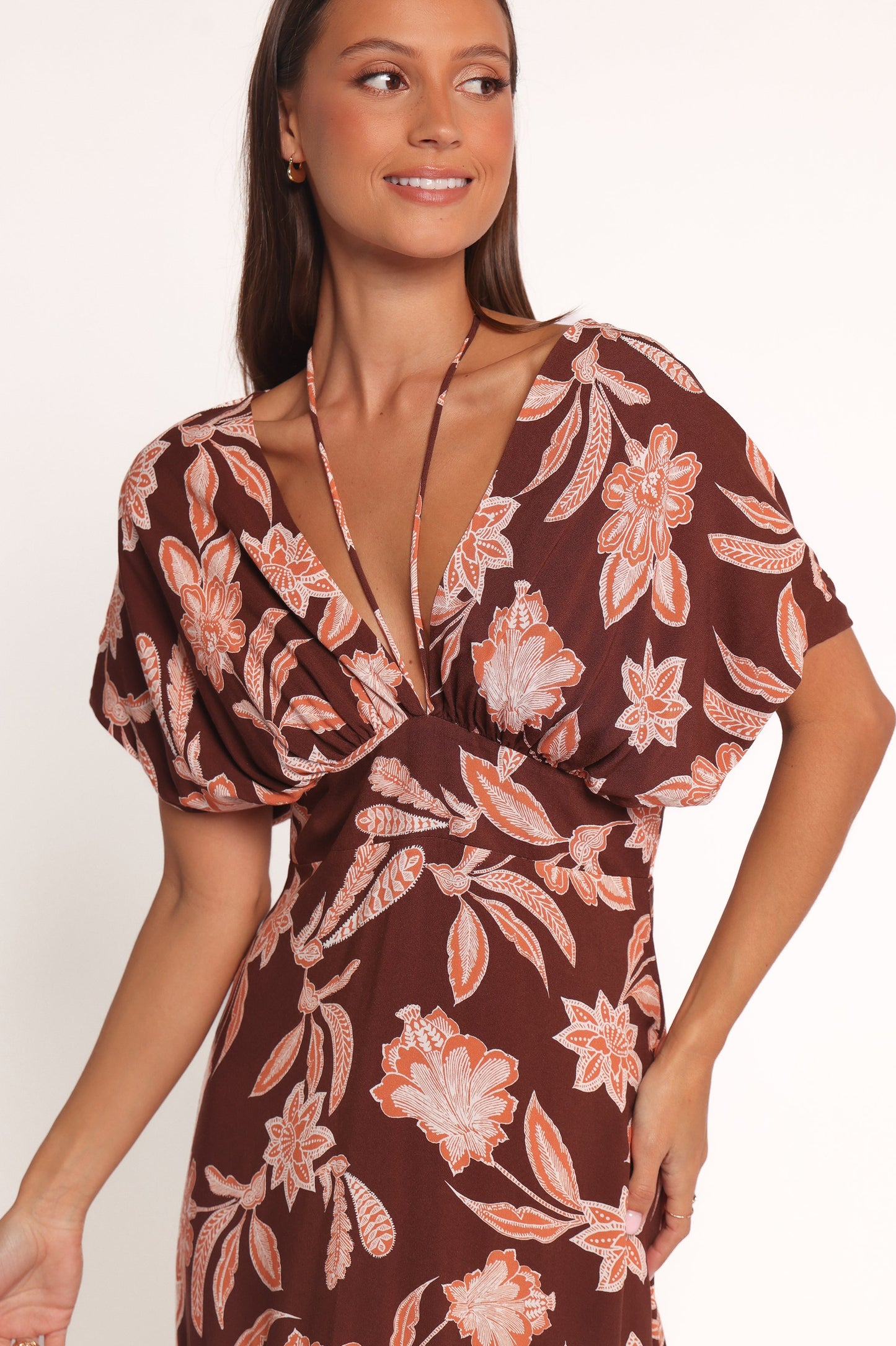 Yolande Midi Dress - Orange Floral