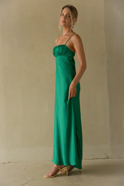 Adelai Open Back Satin Maxi Dress