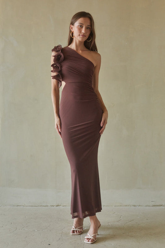 Echo One Shoulder Ruffle Maxi Dress