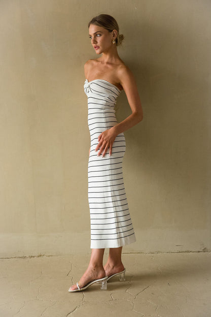 Jaclyn Strapless Twist Front Knit Midi Dress