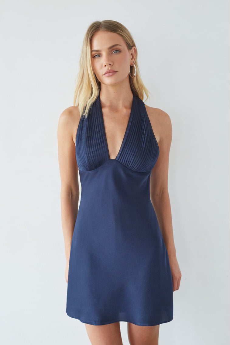 Libby Pleated Halter Mini Dress