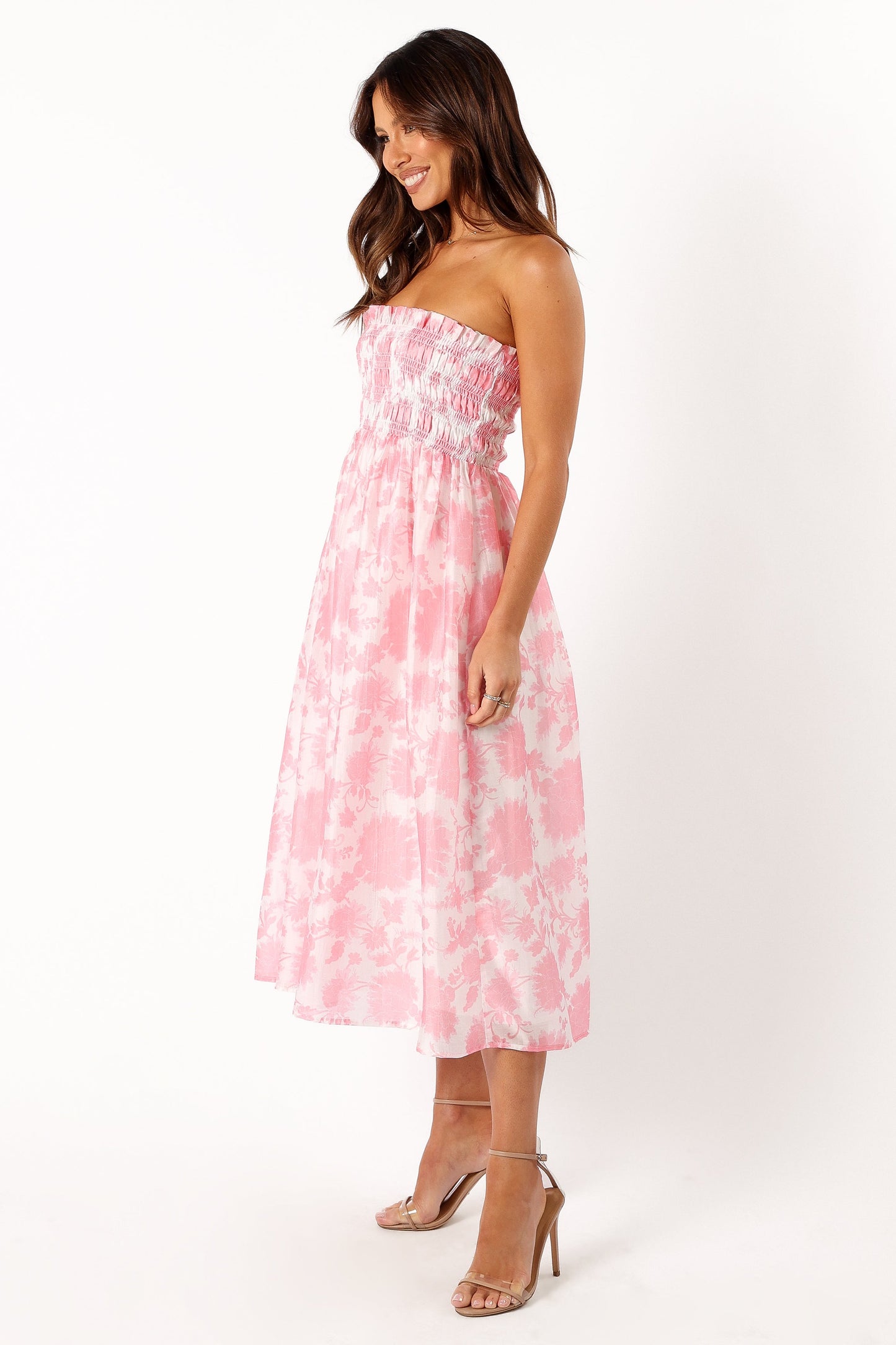 Carter Strapless Midi Dress - Pink Floral