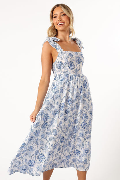 Janie Midi Dress - Blue Floral