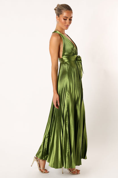 Kris Pleated Maxi Dress - Martini Olive