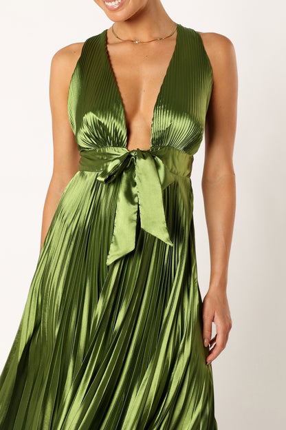 Kris Pleated Maxi Dress - Martini Olive