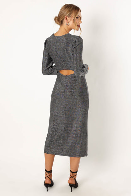 Luminate Long Sleeve Midi Dress - Silver