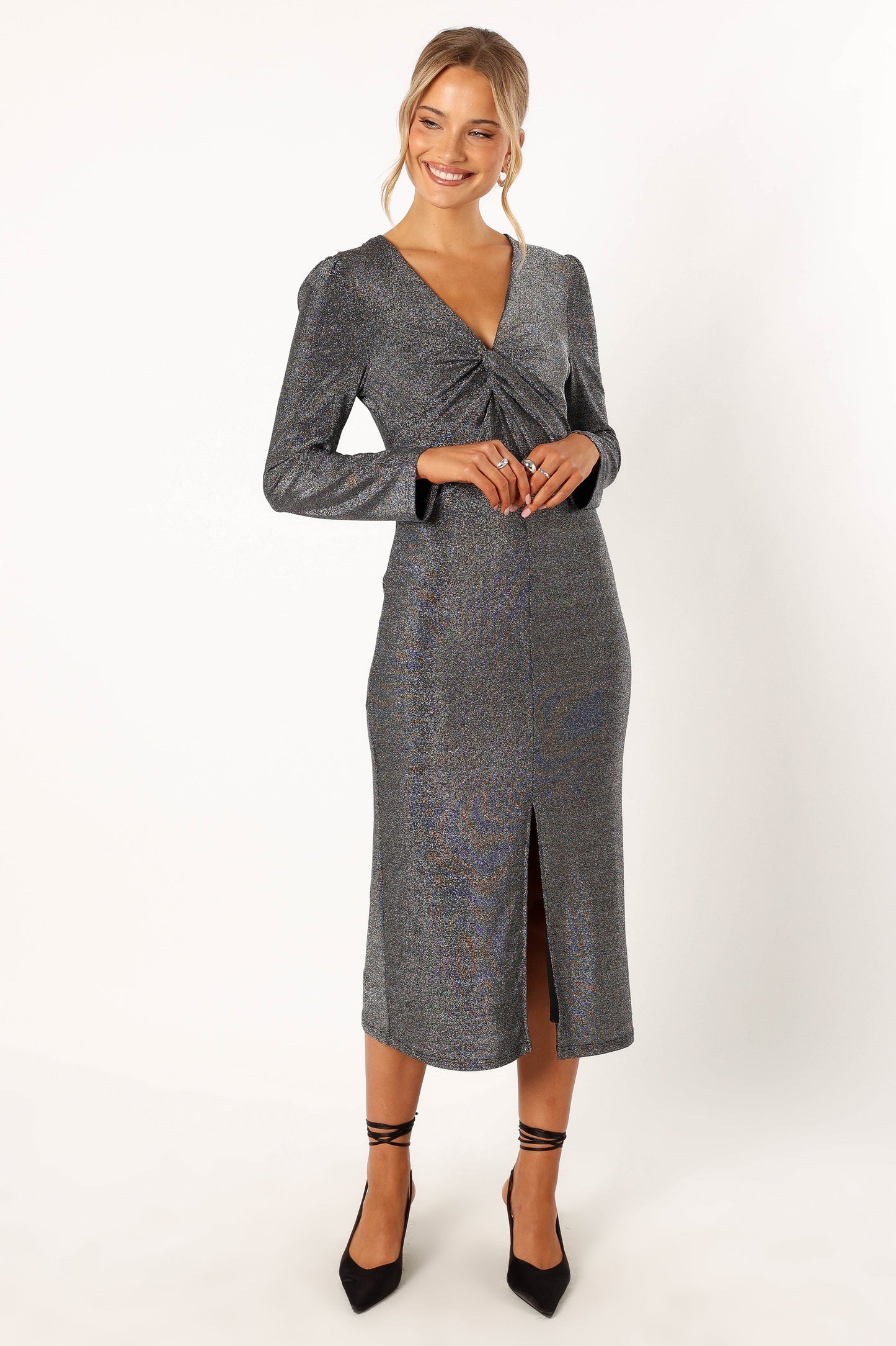 Luminate Long Sleeve Midi Dress - Silver