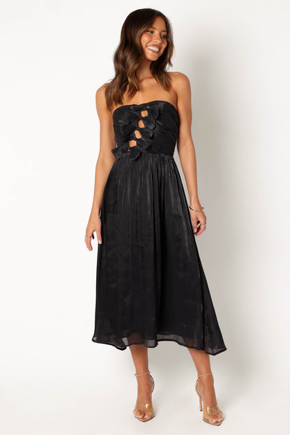 Mila Strapless Midi Dress - Black