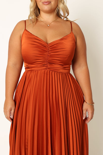 Naira Pleated Maxi Dress - Sunset Orange